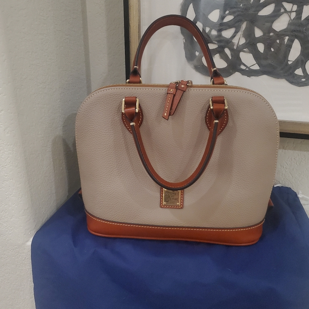 Dooney & Bourke Taupe & Tan Structured Dome Satchel Handbag
